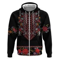 Traditional Romanian Costume - Costum Popular Zip Hoodie Traditional Romanian Motif and Folk Floral Embroidery Style - Wonder Print Shop