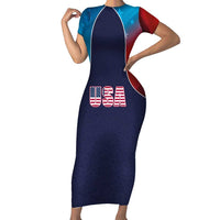 Custom USA Cricket Short Sleeve Bodycon Dress With Flag Style - Wonder Print Shop