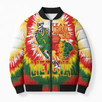 Custom Lithuania Basketball Bomber Puffer Jacket Champions Skeleton of The Baltic Tie Dye Style - Wonder Print Shop