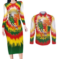 Custom Lithuania Basketball Couples Matching Long Sleeve Bodycon Dress and Long Sleeve Button Shirt Champions Skeleton of The Baltic Tie Dye Style - Wonder Print Shop