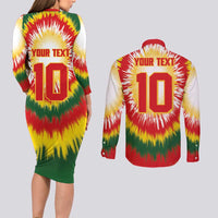 Custom Lithuania Basketball Couples Matching Long Sleeve Bodycon Dress and Long Sleeve Button Shirt Champions Skeleton of The Baltic Tie Dye Style - Wonder Print Shop