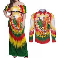 Custom Lithuania Basketball Couples Matching Off Shoulder Maxi Dress and Long Sleeve Button Shirt Champions Skeleton of The Baltic Tie Dye Style - Wonder Print Shop