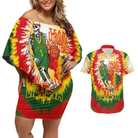 Custom Lithuania Basketball Couples Matching Off Shoulder Short Dress and Hawaiian Shirt Champions Skeleton of The Baltic Tie Dye Style - Wonder Print Shop
