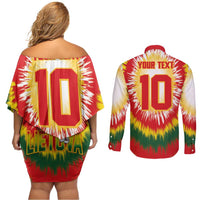 Custom Lithuania Basketball Couples Matching Off Shoulder Short Dress and Long Sleeve Button Shirt Champions Skeleton of The Baltic Tie Dye Style - Wonder Print Shop