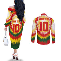 Custom Lithuania Basketball Couples Matching Off The Shoulder Long Sleeve Dress and Long Sleeve Button Shirt Champions Skeleton of The Baltic Tie Dye Style - Wonder Print Shop