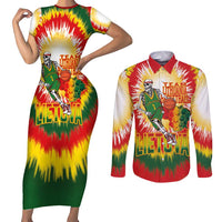 Custom Lithuania Basketball Couples Matching Short Sleeve Bodycon Dress and Long Sleeve Button Shirt Champions Skeleton of The Baltic Tie Dye Style - Wonder Print Shop