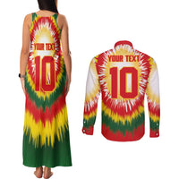 Custom Lithuania Basketball Couples Matching Tank Maxi Dress and Long Sleeve Button Shirt Champions Skeleton of The Baltic Tie Dye Style - Wonder Print Shop