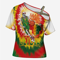 Custom Lithuania Basketball Cross Shoulder Shirt Champions Skeleton of The Baltic Tie Dye Style - Wonder Print Shop