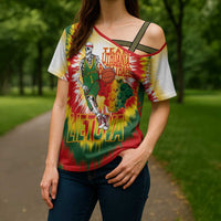 Custom Lithuania Basketball Cross Shoulder Shirt Champions Skeleton of The Baltic Tie Dye Style - Wonder Print Shop