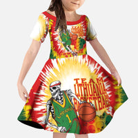 Custom Lithuania Basketball Family Matching Off The Shoulder Long Sleeve Dress and Hawaiian Shirt Champions Skeleton of The Baltic Tie Dye Style - Wonder Print Shop
