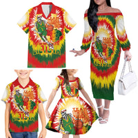Custom Lithuania Basketball Family Matching Off The Shoulder Long Sleeve Dress and Hawaiian Shirt Champions Skeleton of The Baltic Tie Dye Style - Wonder Print Shop
