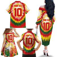 Custom Lithuania Basketball Family Matching Off The Shoulder Long Sleeve Dress and Hawaiian Shirt Champions Skeleton of The Baltic Tie Dye Style - Wonder Print Shop