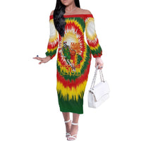 Custom Lithuania Basketball Family Matching Off The Shoulder Long Sleeve Dress and Hawaiian Shirt Champions Skeleton of The Baltic Tie Dye Style - Wonder Print Shop