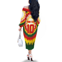 Custom Lithuania Basketball Family Matching Off The Shoulder Long Sleeve Dress and Hawaiian Shirt Champions Skeleton of The Baltic Tie Dye Style - Wonder Print Shop