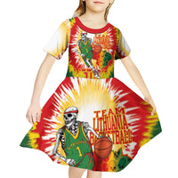 Custom Lithuania Basketball Kid Short Sleeve Dress Champions Skeleton of The Baltic Tie Dye Style - Wonder Print Shop