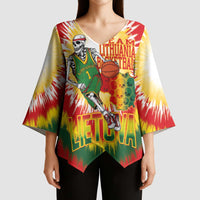 Custom Lithuania Basketball Kimono Sleeve Blouse Champions Skeleton of The Baltic Tie Dye Style - Wonder Print Shop