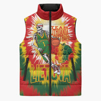Custom Lithuania Basketball Sleeveless Puffer Jacket Champions Skeleton of The Baltic Tie Dye Style - Wonder Print Shop