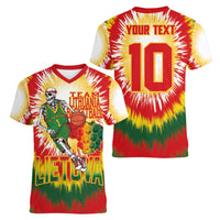 Custom Lithuania Basketball Women V-Neck T-Shirt Champions Skeleton of The Baltic Tie Dye Style - Wonder Print Shop