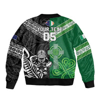 New Zealand And Ireland Rugby Custom Bomber Jacket Maori Tiki With Shamrock