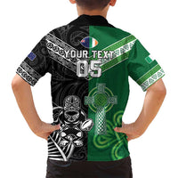 New Zealand And Ireland Rugby Custom Family Matching Long Sleeve Bodycon Dress and Hawaiian Shirt Maori Tiki With Shamrock