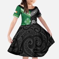 New Zealand And Ireland Rugby Custom Family Matching Off The Shoulder Long Sleeve Dress and Hawaiian Shirt Maori Tiki With Shamrock