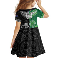 New Zealand And Ireland Rugby Custom Family Matching Off The Shoulder Long Sleeve Dress and Hawaiian Shirt Maori Tiki With Shamrock