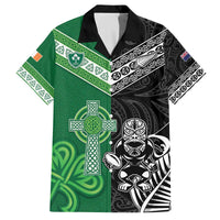 New Zealand And Ireland Rugby Custom Family Matching Off The Shoulder Long Sleeve Dress and Hawaiian Shirt Maori Tiki With Shamrock