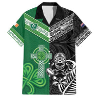 New Zealand And Ireland Rugby Custom Family Matching Off Shoulder Maxi Dress and Hawaiian Shirt Maori Tiki With Shamrock