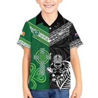New Zealand And Ireland Rugby Custom Kid Hawaiian Shirt Maori Tiki With Shamrock