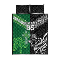 New Zealand And Ireland Rugby Custom Quilt Bed Set Maori Tiki With Shamrock
