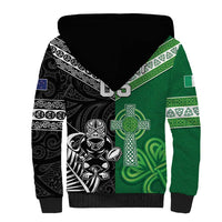 New Zealand And Ireland Rugby Custom Sherpa Hoodie Maori Tiki With Shamrock