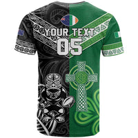 New Zealand And Ireland Rugby Custom T Shirt Maori Tiki With Shamrock