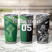 New Zealand And Ireland Rugby Custom Tumbler Cup Maori Tiki With Shamrock