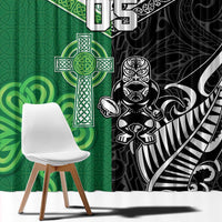New Zealand And Ireland Rugby Custom Window Curtain Maori Tiki With Shamrock