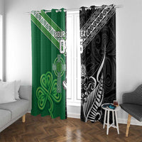 New Zealand And Ireland Rugby Custom Window Curtain Maori Tiki With Shamrock
