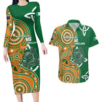 Australia And Ireland Rugby Custom Couples Matching Long Sleeve Bodycon Dress and Hawaiian Shirt Walllabies And Shamrock Together