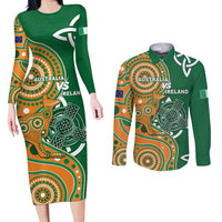 Australia And Ireland Rugby Custom Couples Matching Long Sleeve Bodycon Dress and Long Sleeve Button Shirt Walllabies And Shamrock Together