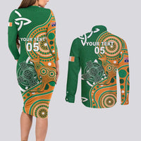 Australia And Ireland Rugby Custom Couples Matching Long Sleeve Bodycon Dress and Long Sleeve Button Shirt Walllabies And Shamrock Together