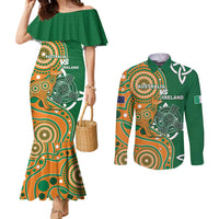 Australia And Ireland Rugby Custom Couples Matching Mermaid Dress and Long Sleeve Button Shirt Walllabies And Shamrock Together