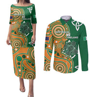 Australia And Ireland Rugby Custom Couples Matching Puletasi and Long Sleeve Button Shirt Walllabies And Shamrock Together