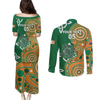 Australia And Ireland Rugby Custom Couples Matching Puletasi and Long Sleeve Button Shirt Walllabies And Shamrock Together