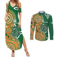 Australia And Ireland Rugby Custom Couples Matching Summer Maxi Dress and Long Sleeve Button Shirt Walllabies And Shamrock Together