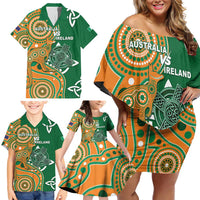 Australia And Ireland Rugby Custom Family Matching Off Shoulder Short Dress and Hawaiian Shirt Walllabies And Shamrock Together