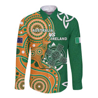 Australia And Ireland Rugby Custom Long Sleeve Button Shirt Walllabies And Shamrock Together