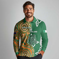 Australia And Ireland Rugby Custom Long Sleeve Polo Shirt Walllabies And Shamrock Together