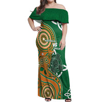 Australia And Ireland Rugby Custom Off Shoulder Maxi Dress Walllabies And Shamrock Together