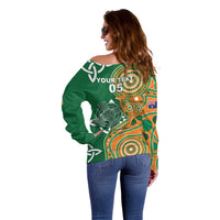 Australia And Ireland Rugby Custom Off Shoulder Sweater Walllabies And Shamrock Together