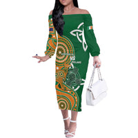 Australia And Ireland Rugby Custom Off The Shoulder Long Sleeve Dress Walllabies And Shamrock Together
