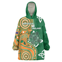 Australia And Ireland Rugby Custom Wearable Blanket Hoodie Walllabies And Shamrock Together