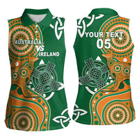 Australia And Ireland Rugby Custom Women Sleeveless Polo Shirt Walllabies And Shamrock Together